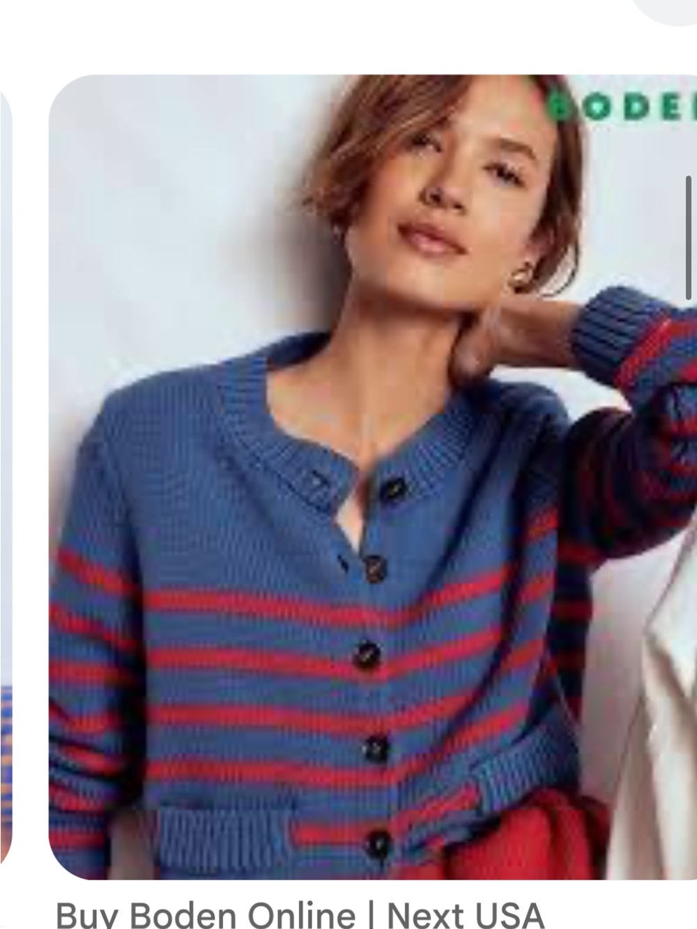Boden Lucy Blue and Red Striped Button-Front Cardigan cotton xs